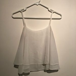 white spaghetti strap flowy crop top